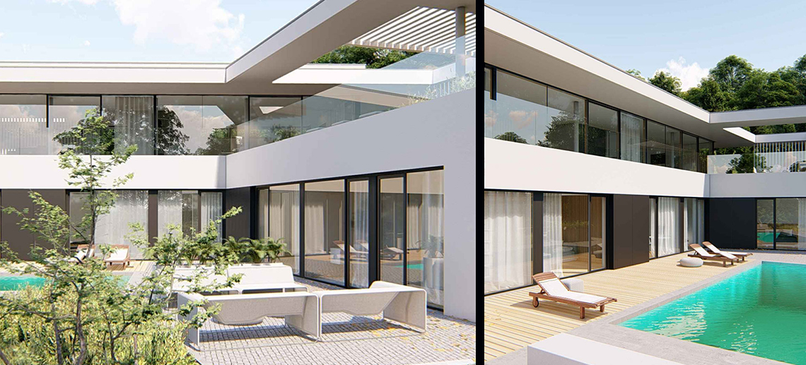 Das Bild zeigt ein modernes Haus. Einzelheiten entnehmen Sie bitte der Beschreibung.