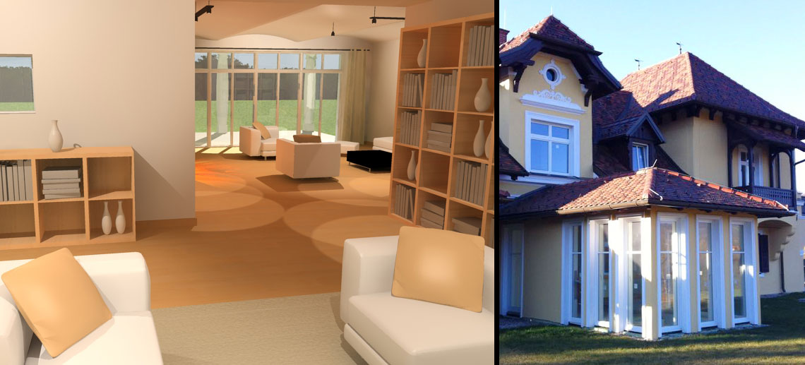 Das Bild zeigt ein Haus im ländlichen Stil außen, innen modern eingerichtet. Einzelheiten entnehmen Sie bitte der Beschreibung.