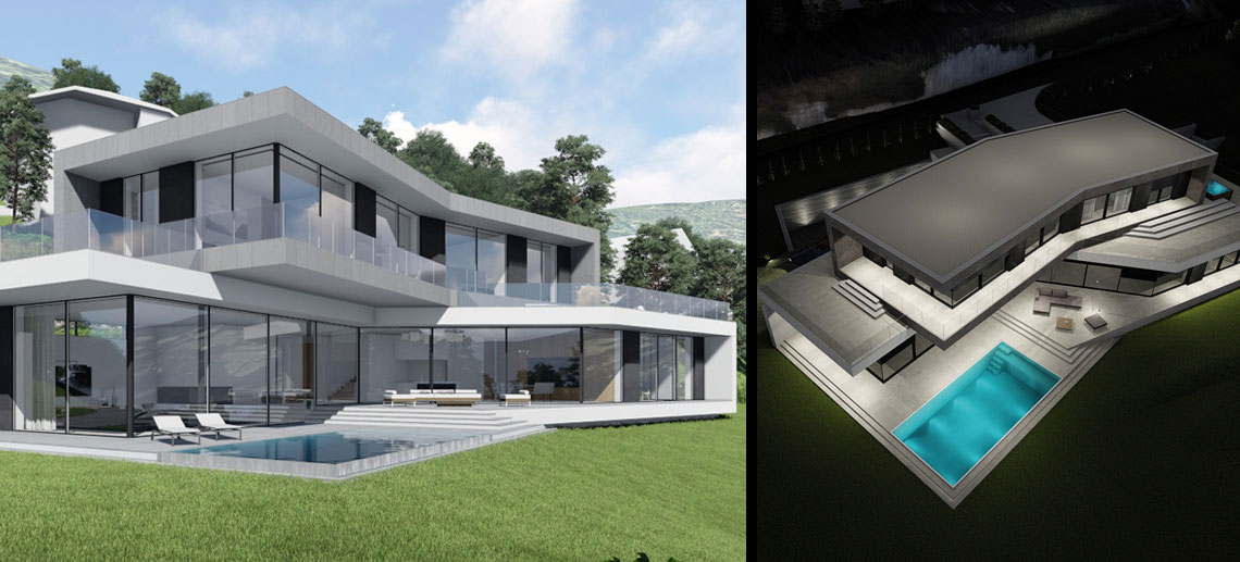 Das Bild zeigt ein modernes Haus. Einzelheiten entnehmen Sie bitte der Beschreibung.
