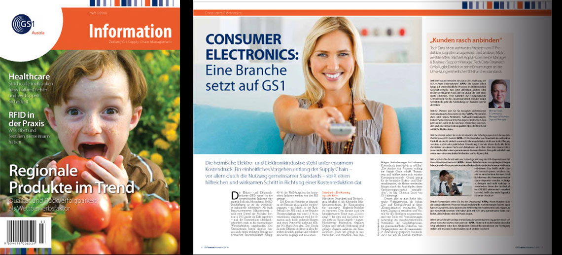 Das Bild zeigt Titel und Doppelseite einer Zeitschrift im Corporate Design des Kunden.